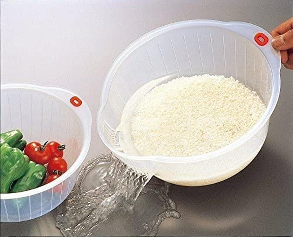 Plastic Japanese Rice Washing Bowl with Side and Bottom Drainers