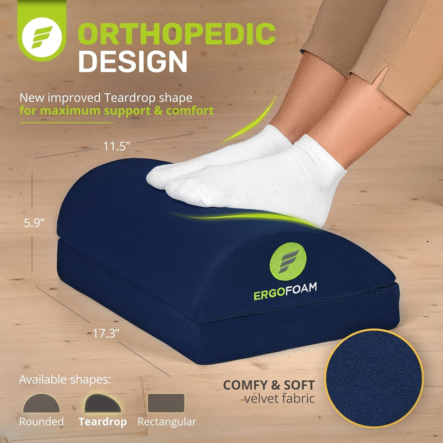 Foot Rest for under Desk at Work Chiropractor-Endorsed Orthopedic Teardrop Design 2In1 Adjustable Premium under Desk Footrest Ergonomic Desk Foot Rest for Lumbar, Back, Knee Pain (Navy Blue)