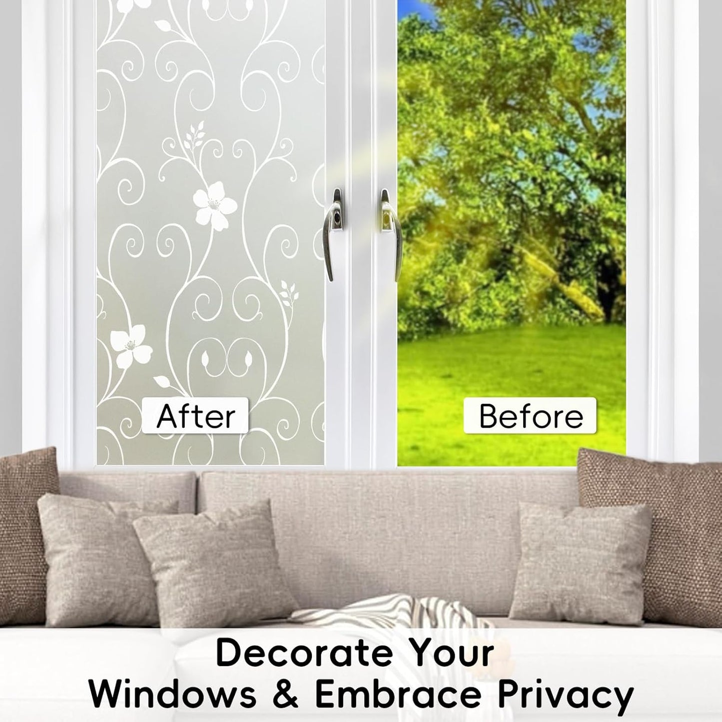 Window Film Privacy Window Film Frosted Glass Film Static Cling Glass Film No Glue Anti-Uv Window Sticker for Bathroom Bedroom Living Room (White Flower-Dp014W, 23.6In. X 78.7In.)