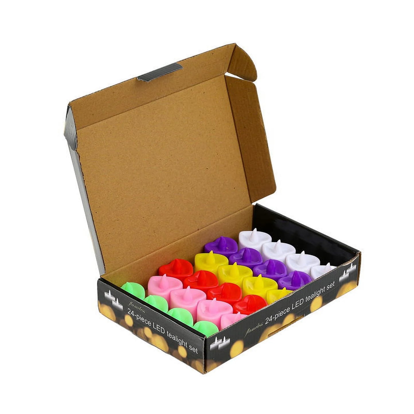 24 Pcs Flameless Tealight Candles with Colorful Lights, a Great Choice Heighten the Festive Atmosphere, Battery Operated Colored Fake Candles, No Flickering Light